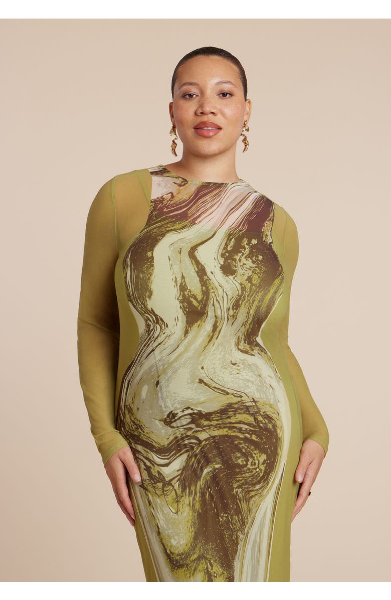 ELOQUII Printed Mesh Dress, Alternate, color, Marble Mapping