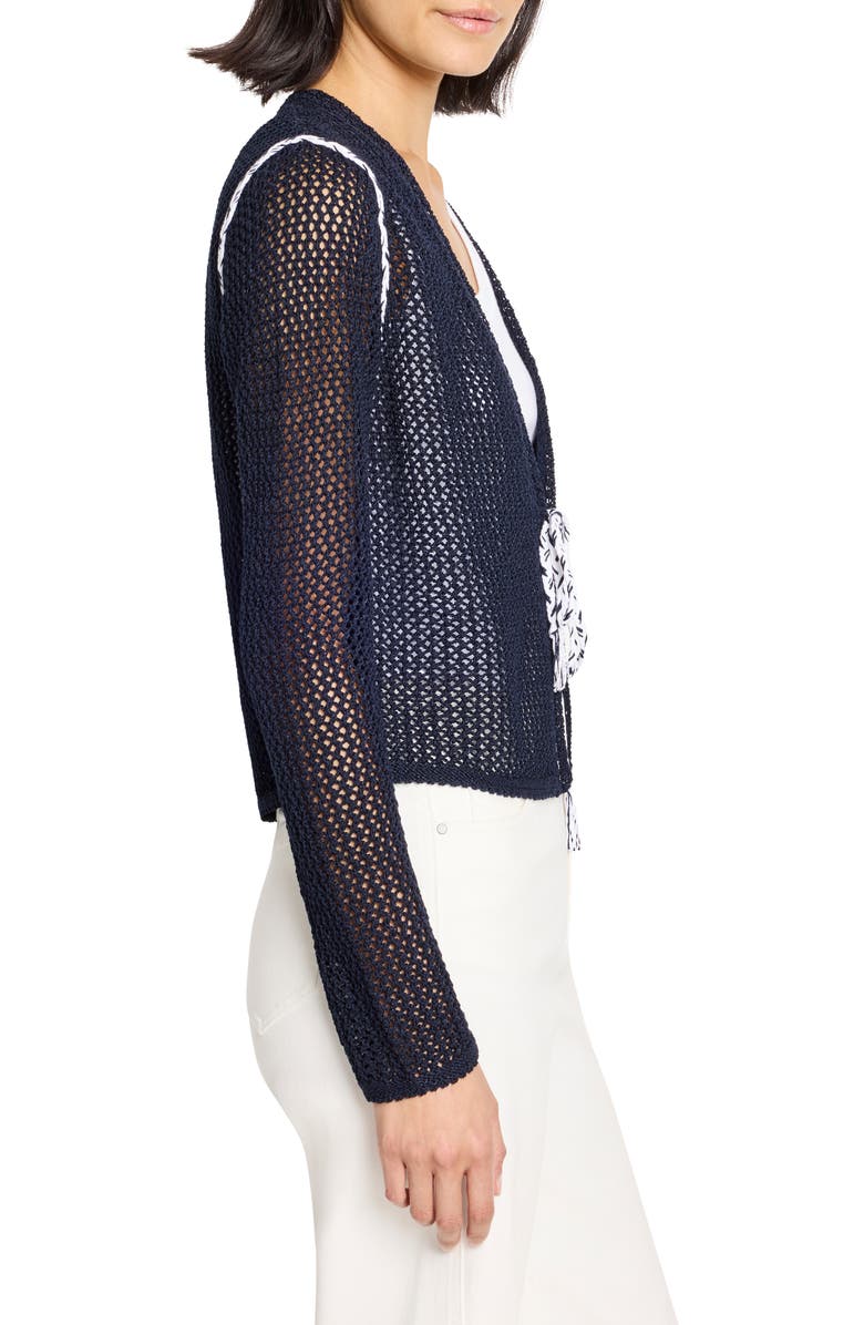 NIC+ZOE Tie Front Open Stitch Cotton Blend Cardigan, Alternate, color, Dark Indigo