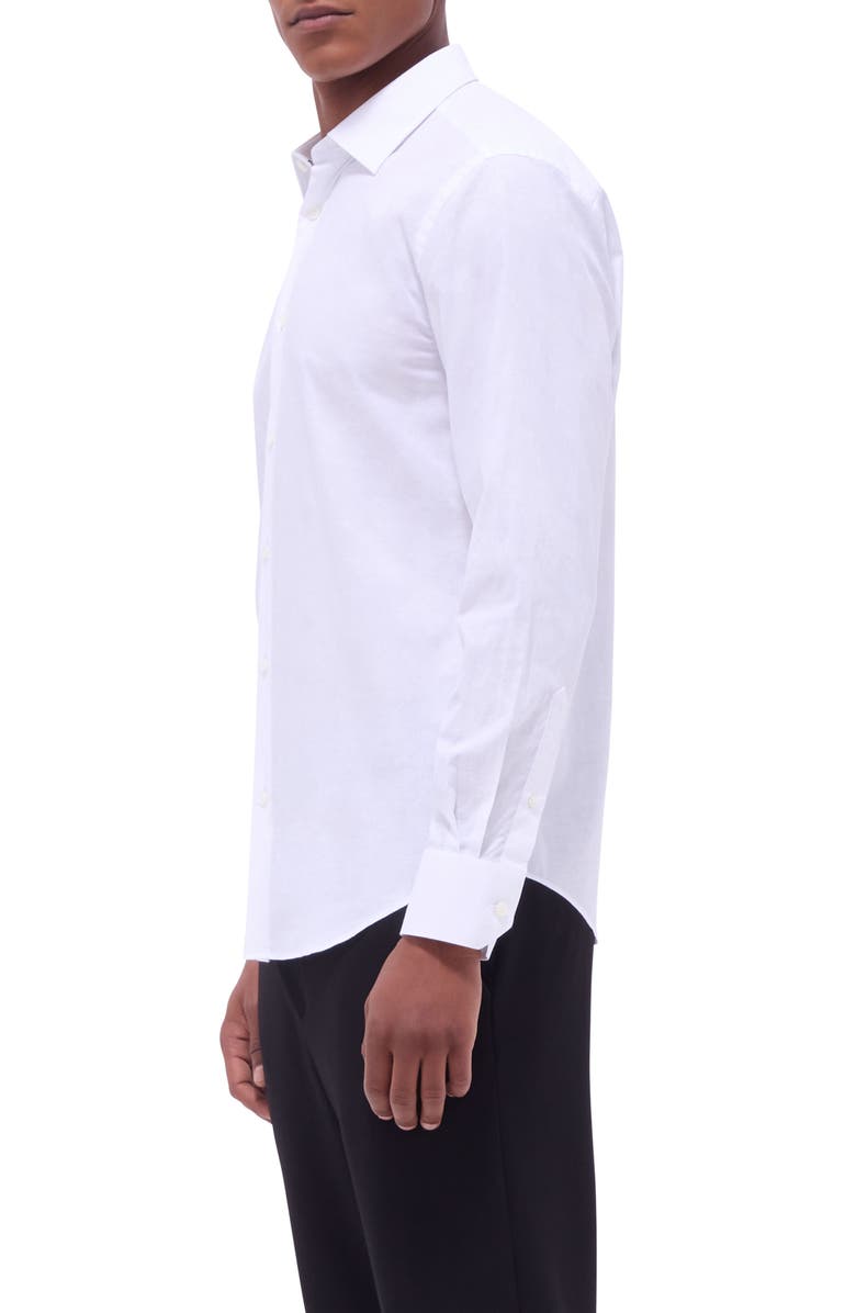 Bugatchi Julian Shaped Fit Stretch Cotton Button-Up Shirt, Alternate, color, White