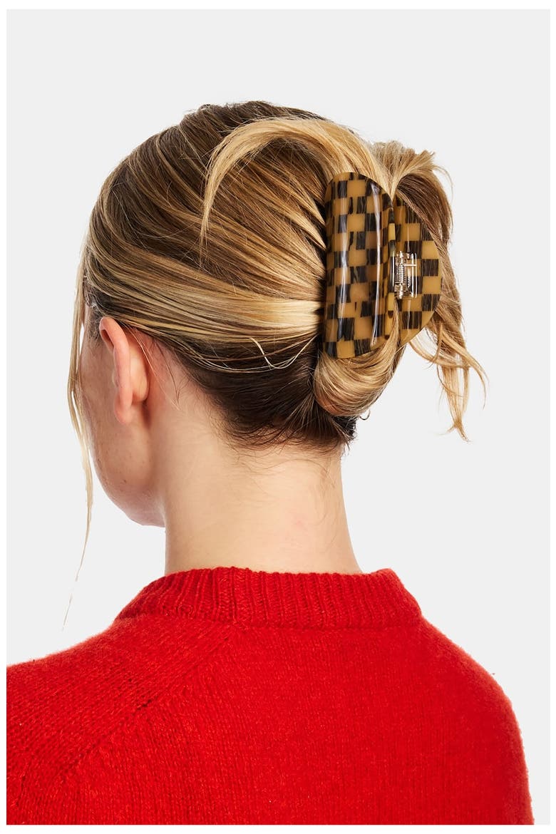 Checker Claw Clip, Alternate, color, BROWN