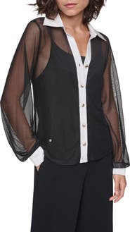 KARL LAGERFELD PARIS Contrast Mesh Top