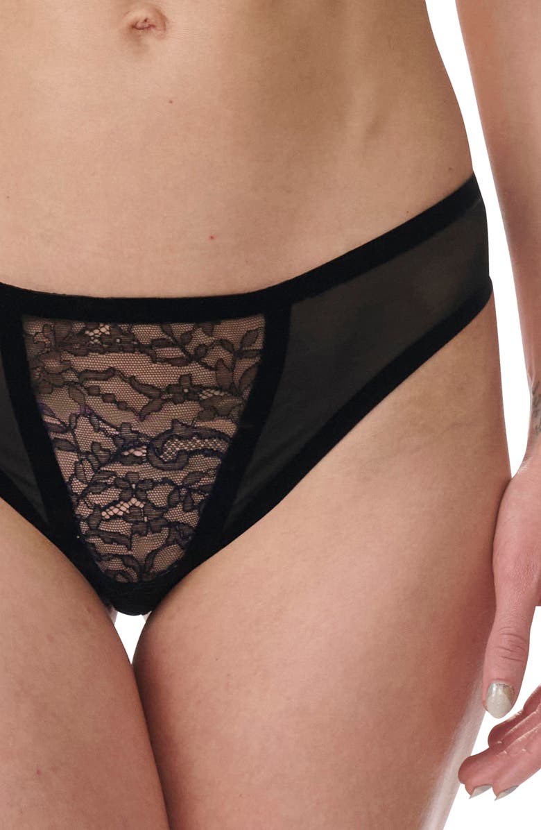 Wolford Lace & Mesh Thong, Alternate, color, 