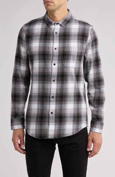 Plaid Ombré Cotton Flannel Button-Up Shirt