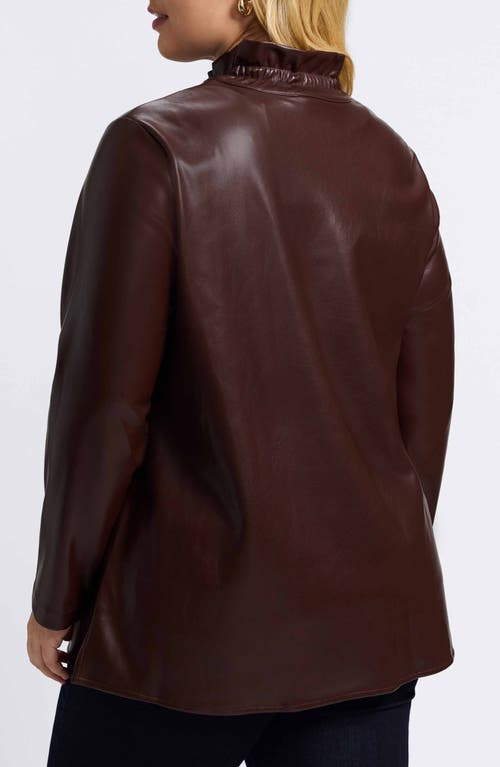 Foxcroft Carolina Faux Leather Button-up Shirt Jacket In Brown