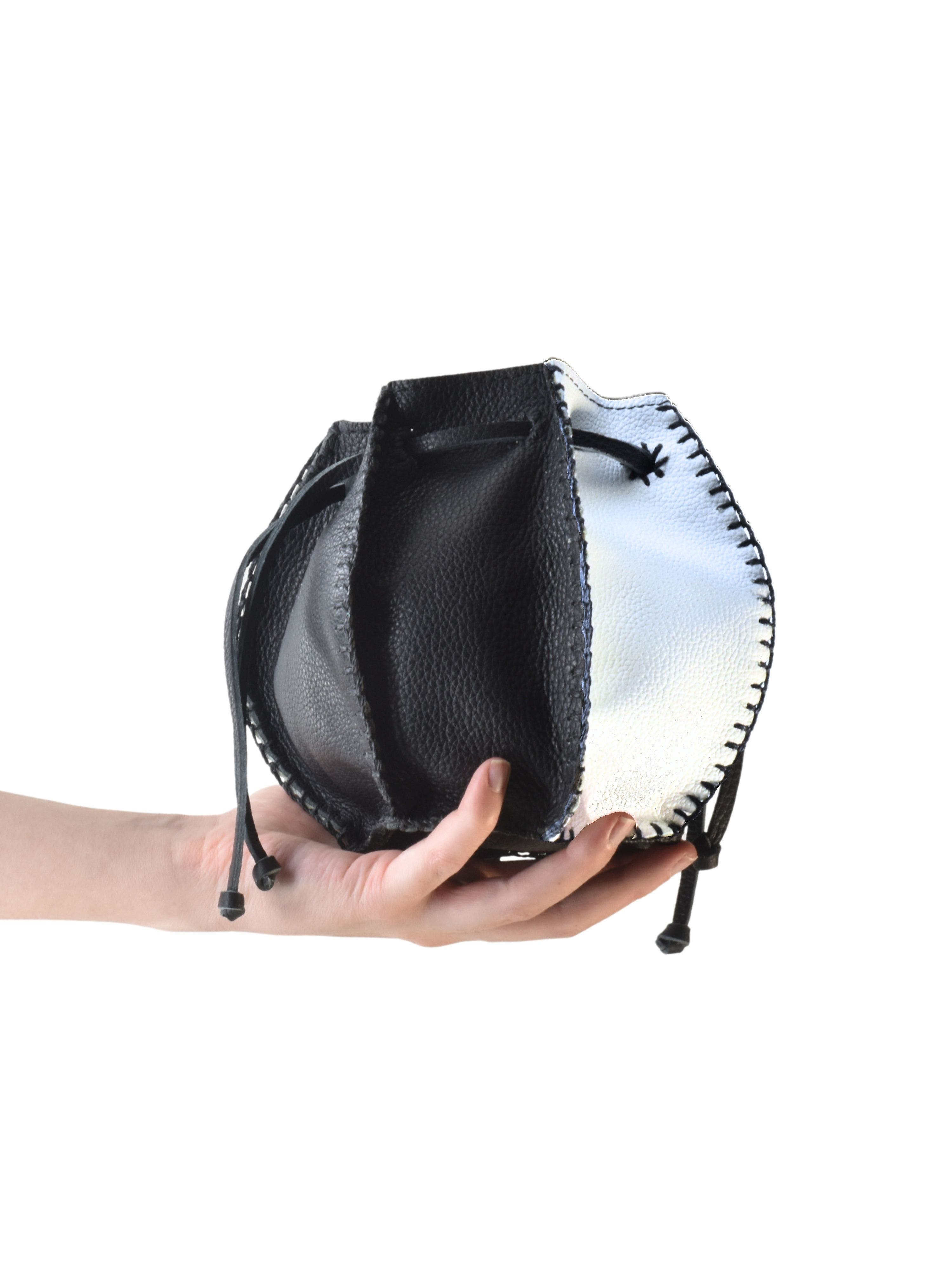 Carlos Falchi Mini Bucket Pouch  Top Grain Leather Bag, Alternate, color, Black And White