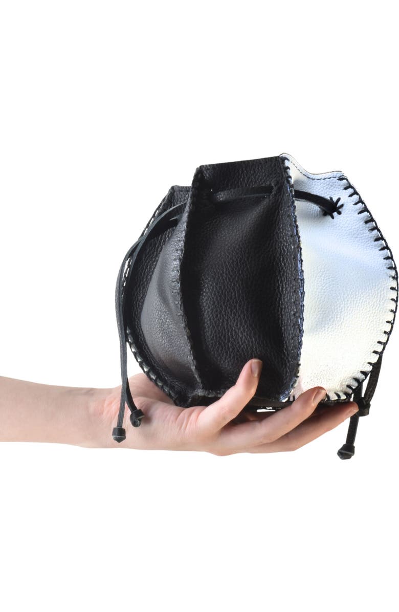 Carlos Falchi Mini Bucket Pouch Top Grain Leather Bag, Alternate, color, Black And White