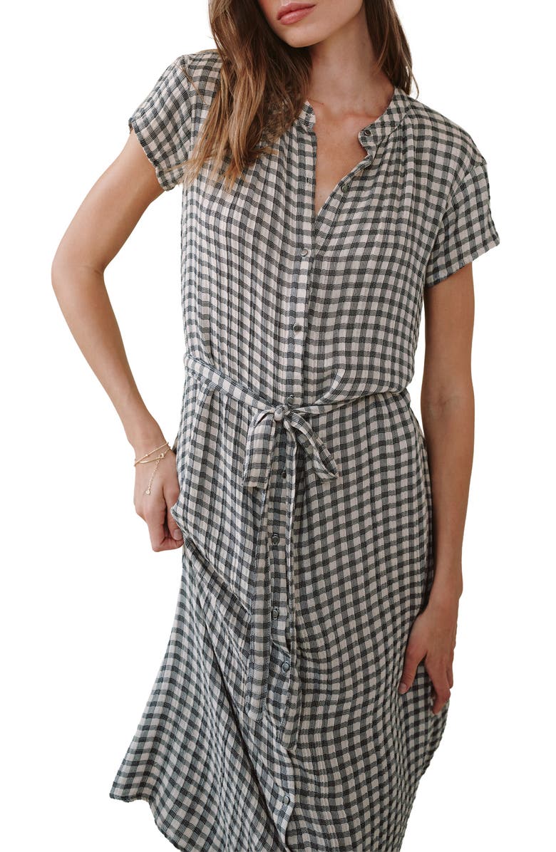 Bella Dahl Gingham Tie Belt Maxi Shirtdress, Alternate, color, Ivory Check Plaid