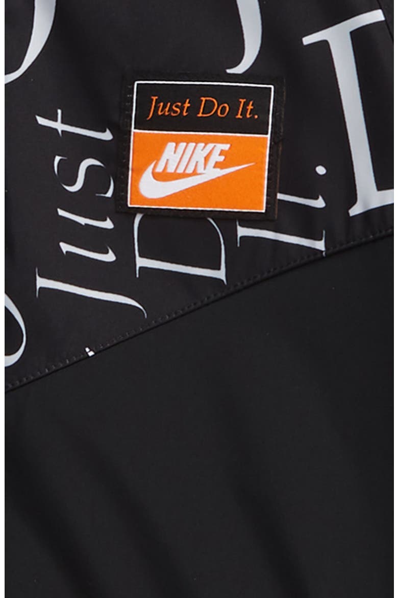 Sportswear Just Do It Water Resistant Hooded Windrunner Jacket, Alternate, color, BLACK