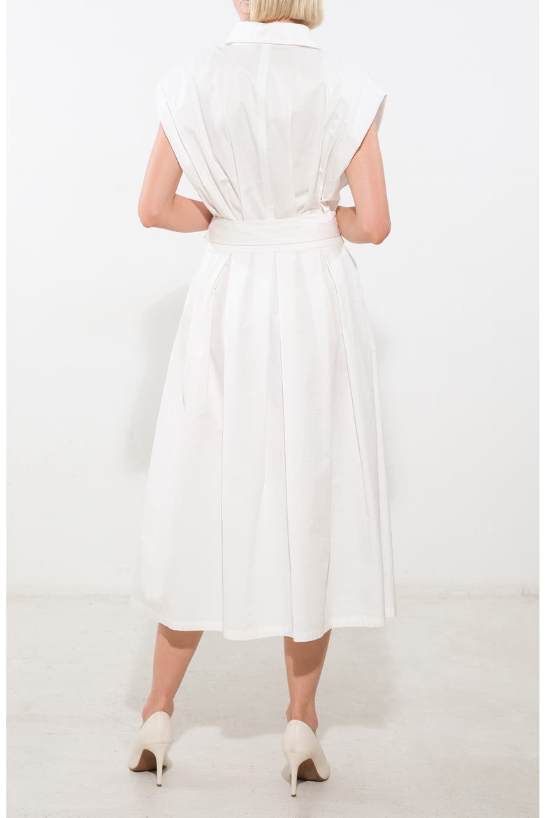 Pleated Cap Sleeve Midi Dress, Alternate, color, OFF WHITE