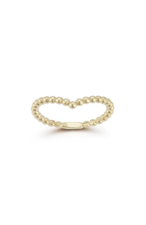 14K Gold Beaded V Ring