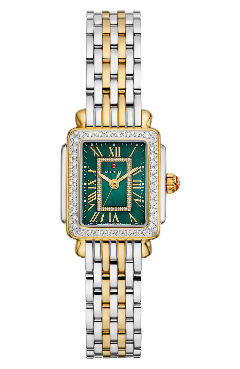 MICHELE Deco Madison Mini Diamond Bracelet Watch, 23mm x 24mm, Main, color, Two Tone