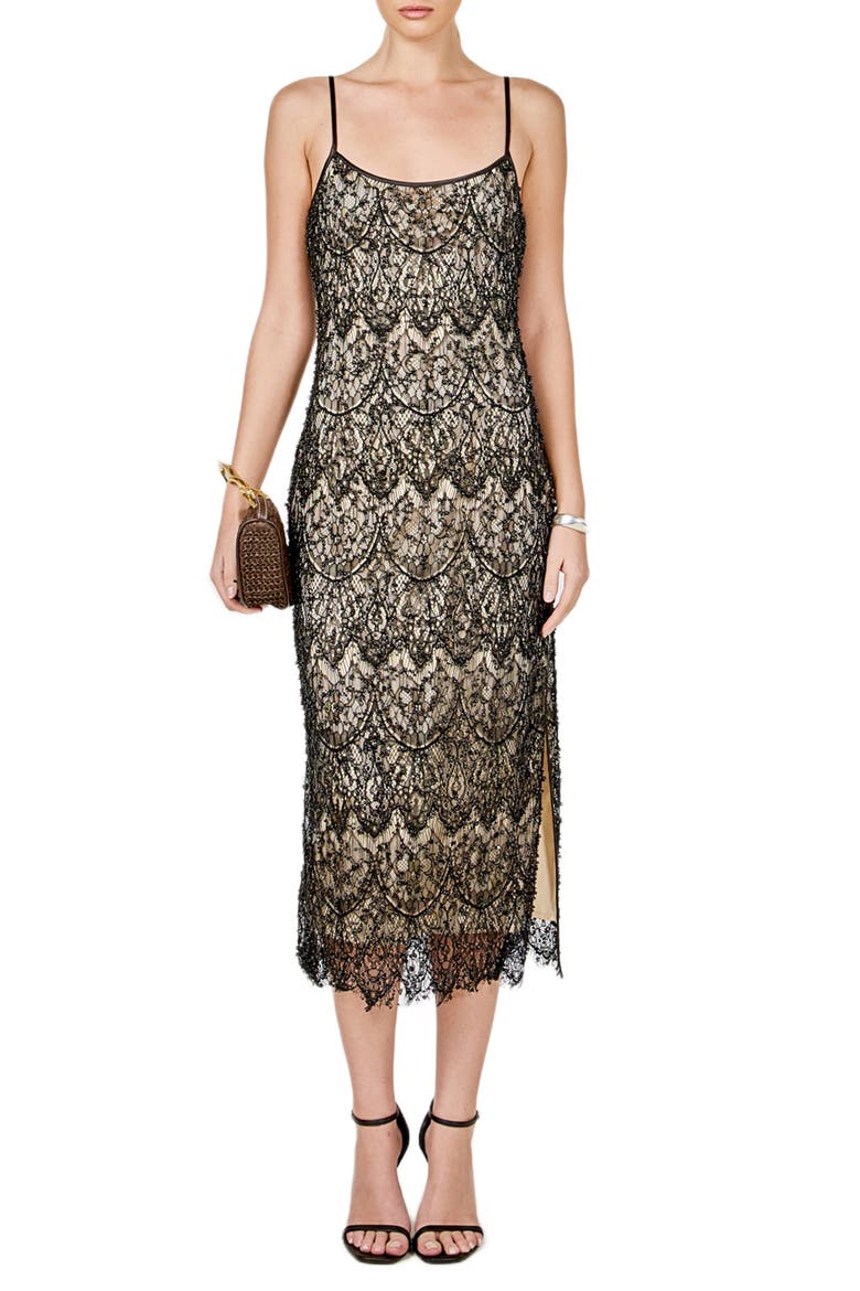Beaded Sleeveless Midi Dress, Main, color, BLACK/NUDE