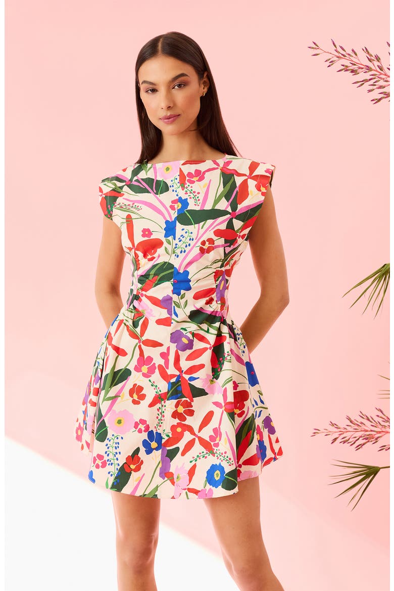 Floral Cap Sleeve Fit & Flare Minidress, Alternate, color, IVORY/ SUNKIST ORANGE