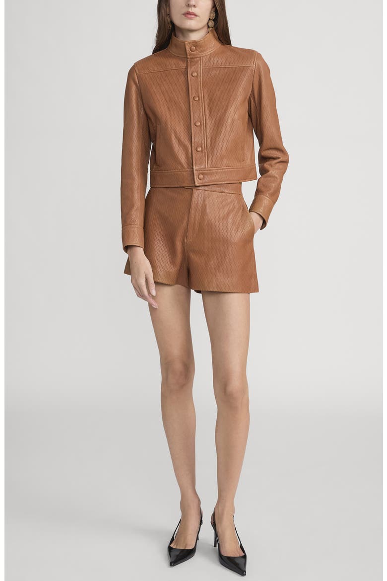 Perforated Leather Boy Shorts, Alternate, color, OCHRE