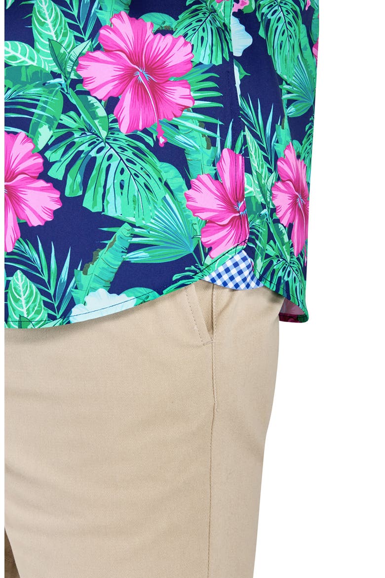 Slim Fit Large Hibiscus Recycled 4-Way Stretch Performance Short Sleeve Shirt, Alternate, color, MULTI