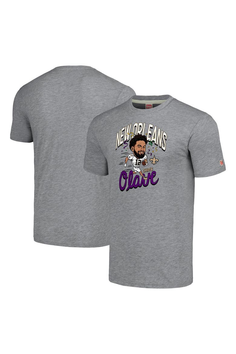 Men's Homage Chris Olave Gray New Orleans Saints Caricature Player Tri-Blend T-Shirt, Main, color, Gray