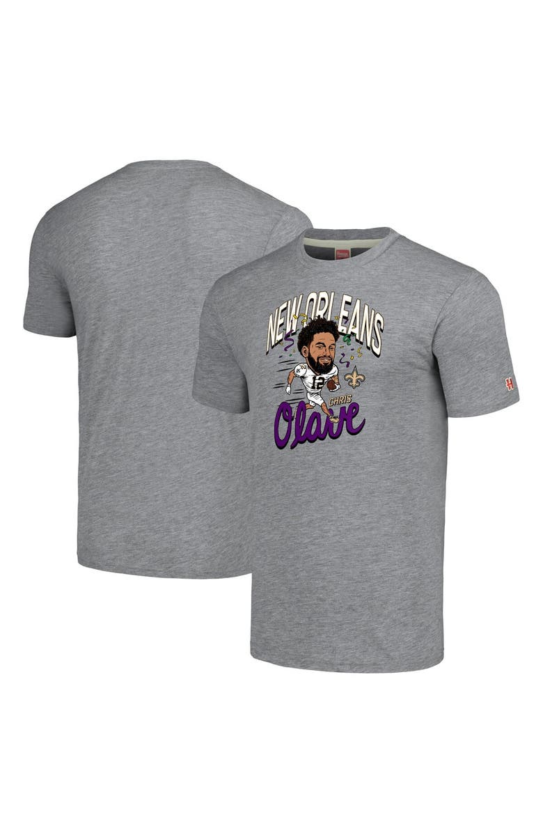 Homage Men's Homage Chris Olave Gray New Orleans Saints Caricature Player Tri-Blend T-Shirt, Main, color, Gray