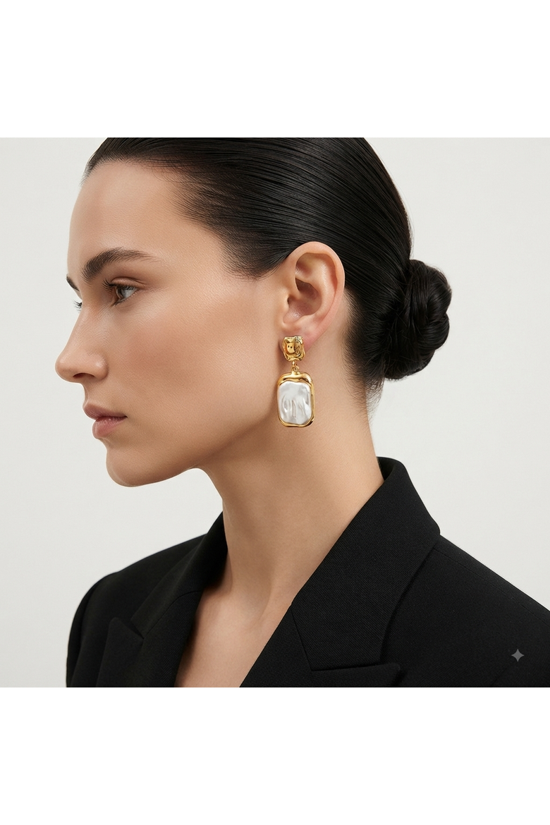 Amber Baroque Square Pearl Earrings, Alternate, color, Gold & White Pearl