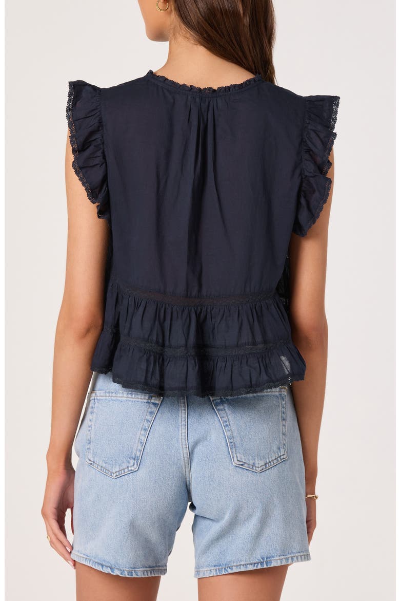 Julie Flutter Sleeve Eyelet Cotton Top, Alternate, color, NAVY