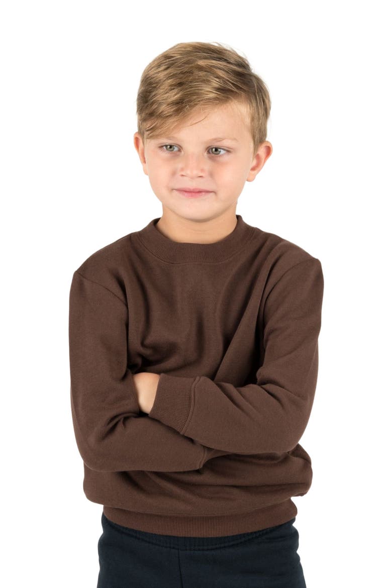 Kids Pullover Sweatshirt, Long Sleeve, Solid Colors, Main, color, BROWN