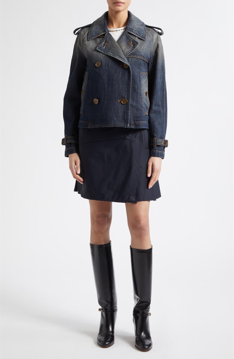 Burberry Nadina Pleated Miniskirt, Alternate, color, Silhouette Blue