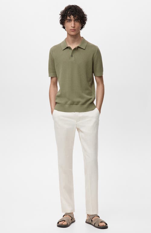 Mango Openwork Knit Cotton Polo In Green