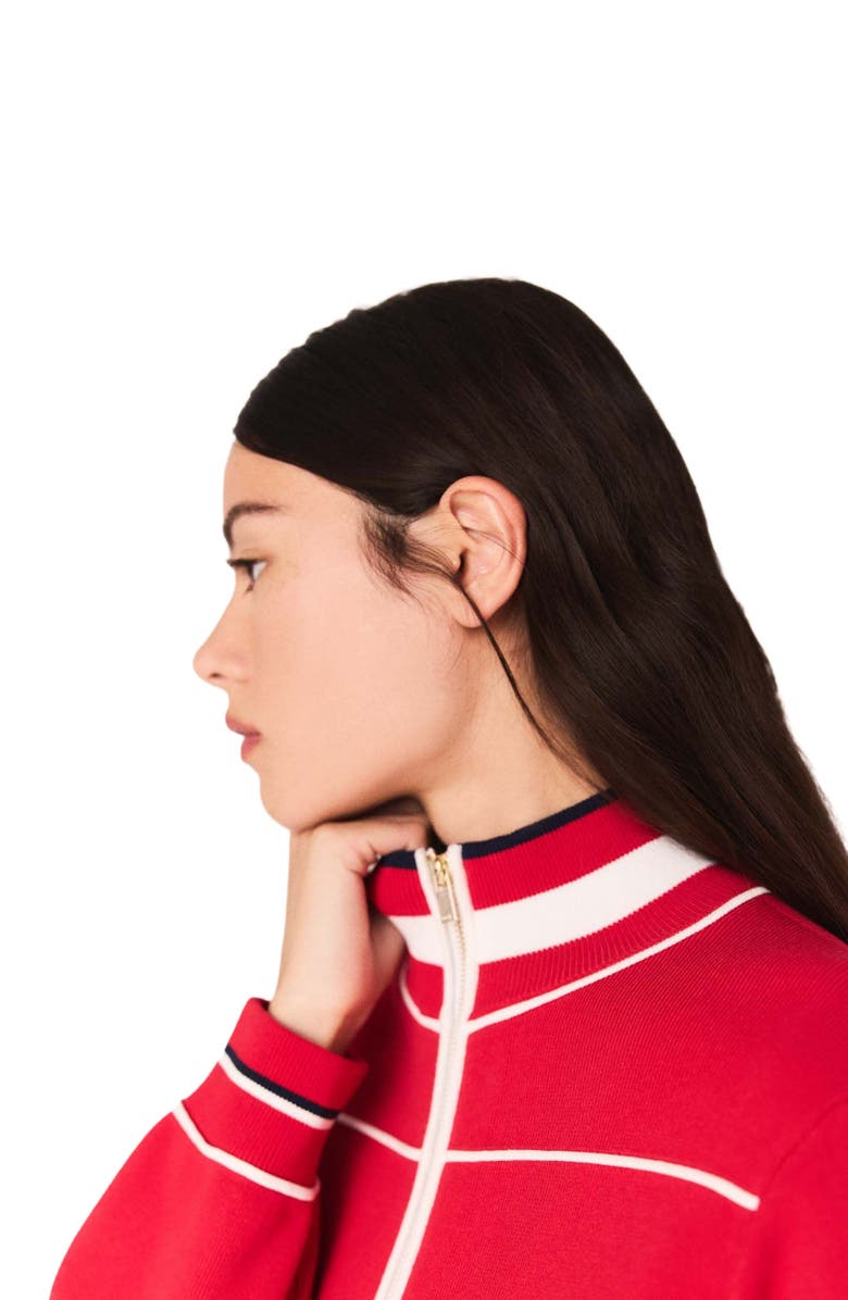 maje Zipped cardigan with elastic waist, Alternate, color, Red