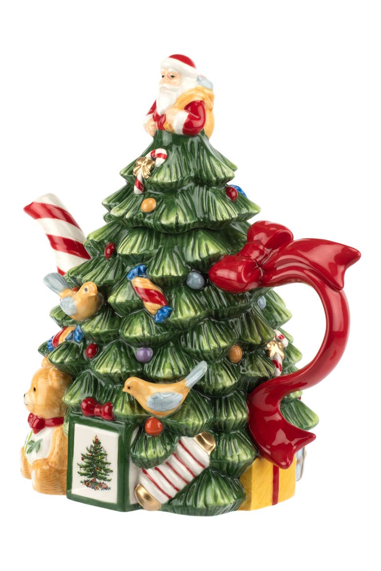 Christmas Tree Teapot, Alternate, color, GREEN
