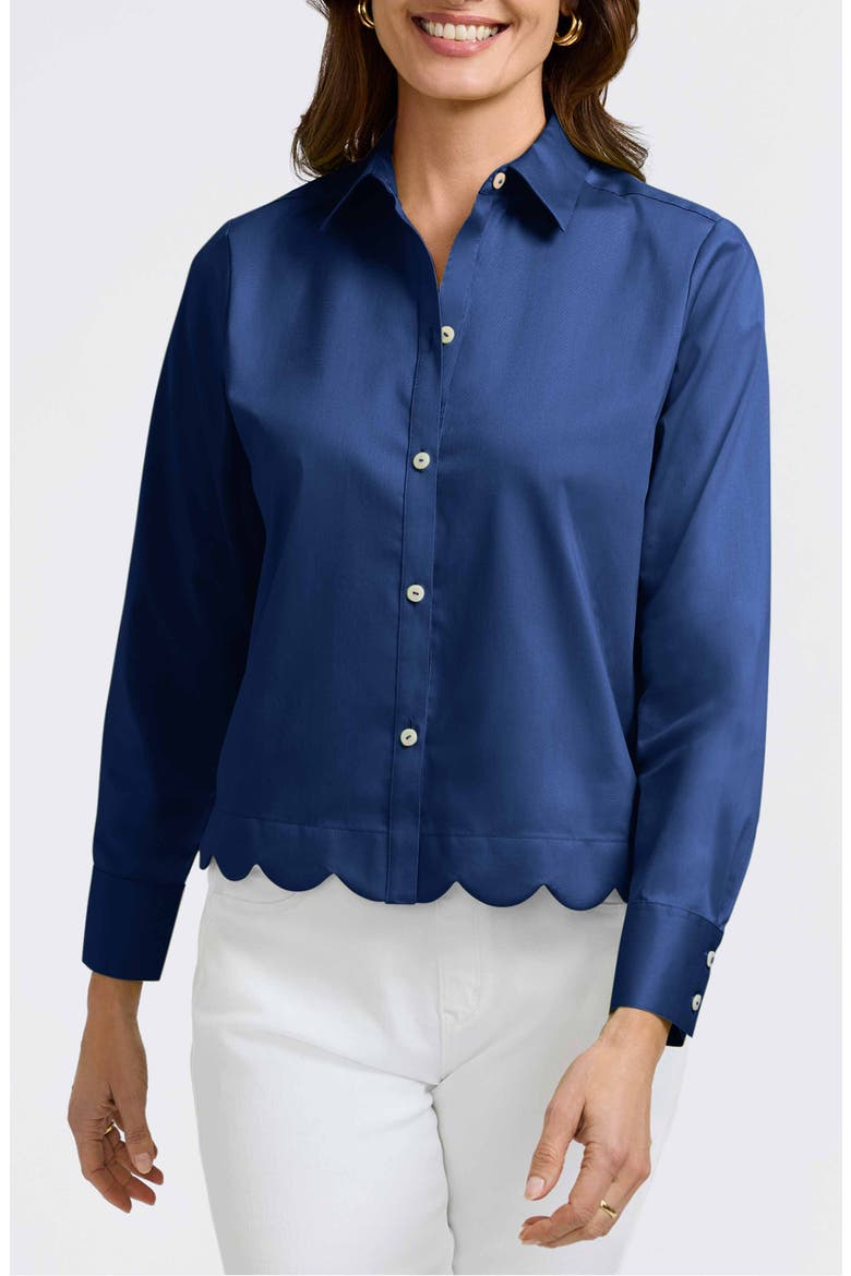 Scarlett Scallop Hem Button-Up Shirt, Main, color, NAVY