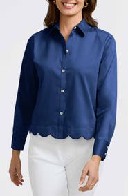 Foxcroft Scarlett Scallop Hem Button-Up Shirt
