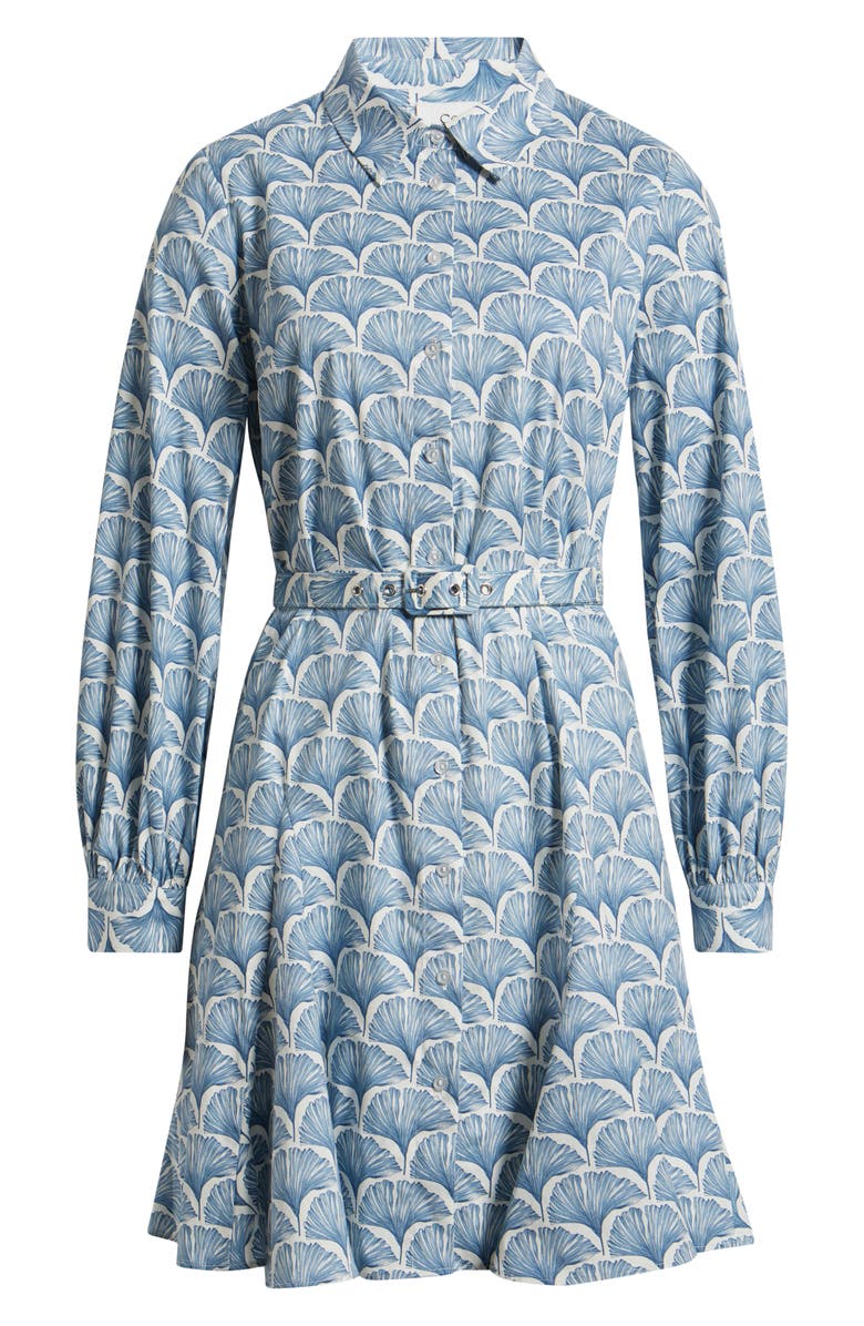 CeCe Fan Print Belted Button-Up Shirtdress, Alternate, color, Ivory Multi