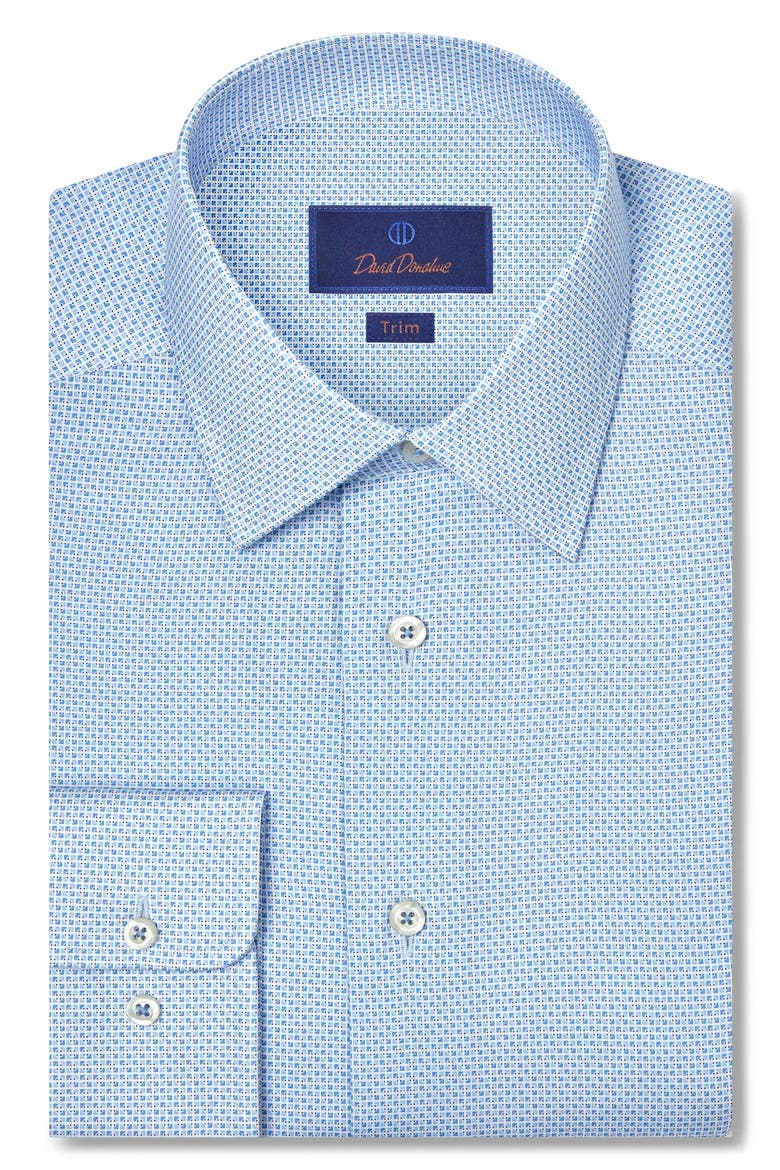 Trim Fit Geometric Stretch Cotton Dress Shirt, Main, color, SKY
