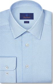 David Donahue Trim Fit Geometric Stretch Cotton Dress Shirt