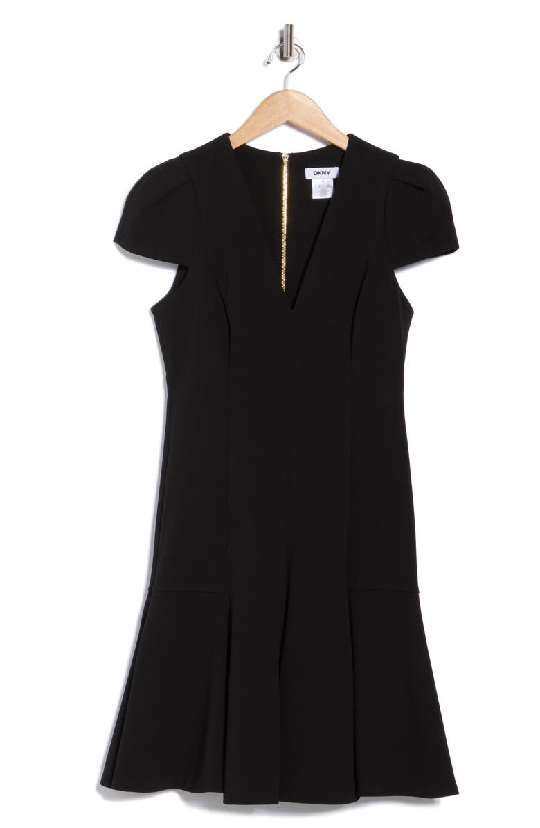 DKNY Short Sleeve Flounce Hem Dress, Alternate, color, Black