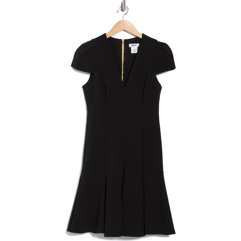 Dkny Short Sleeve Flounce Hem Dress In Black