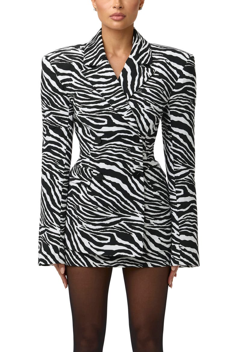Jacquard Double Breasted Blazer, Main, color, BLACK/ WHITE