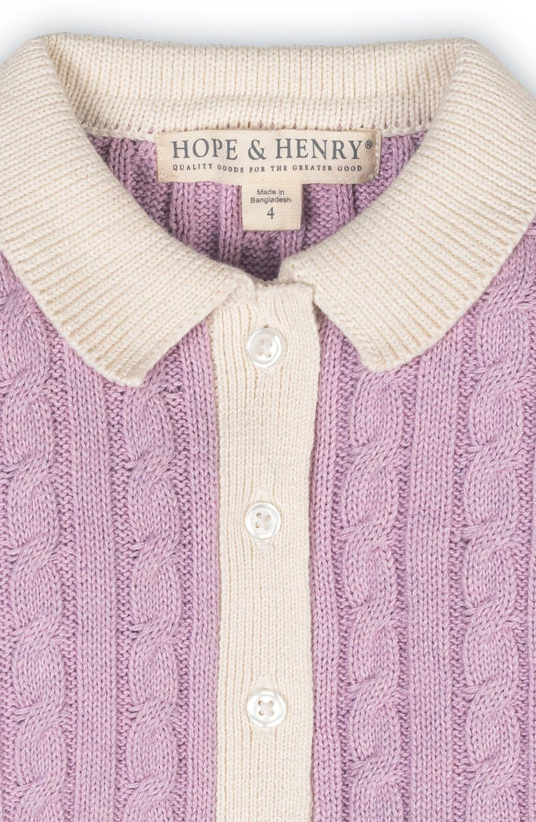 Hope & Henry Kids' Organic Short Sleeve Collared Button Front Sweater Dress, Alternate, color, Lavender Heather