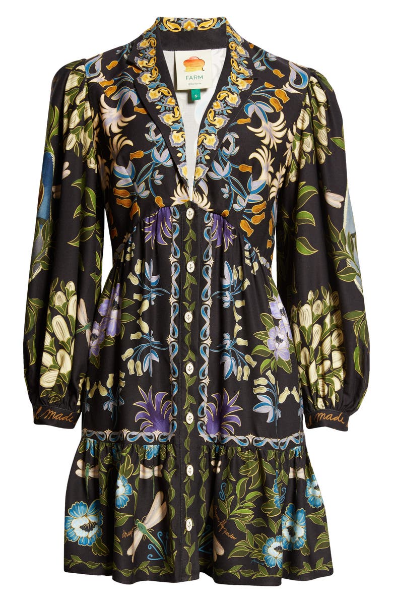FARM Rio Black Winter Garden Long Sleeve Shirtdress, Alternate, color, 