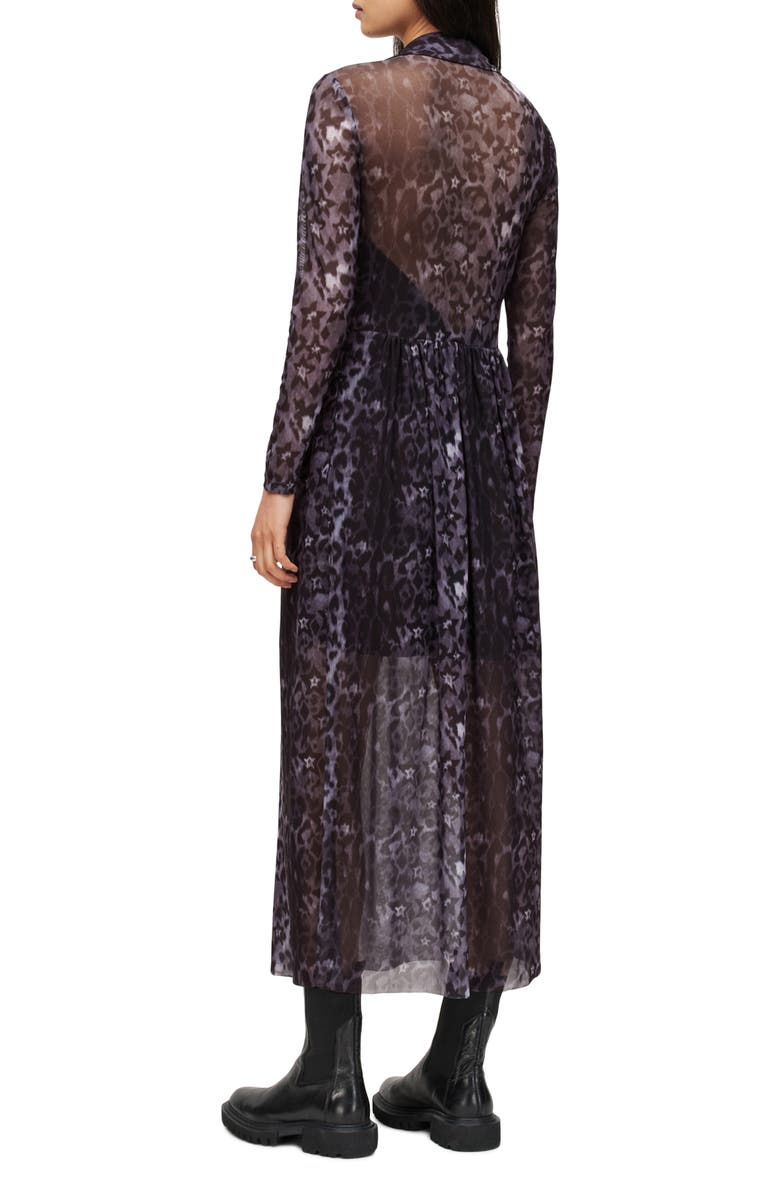 AllSaints Kelda Celia Leopard Star Long Sleeve Mesh Shirtdress, Alternate, color,