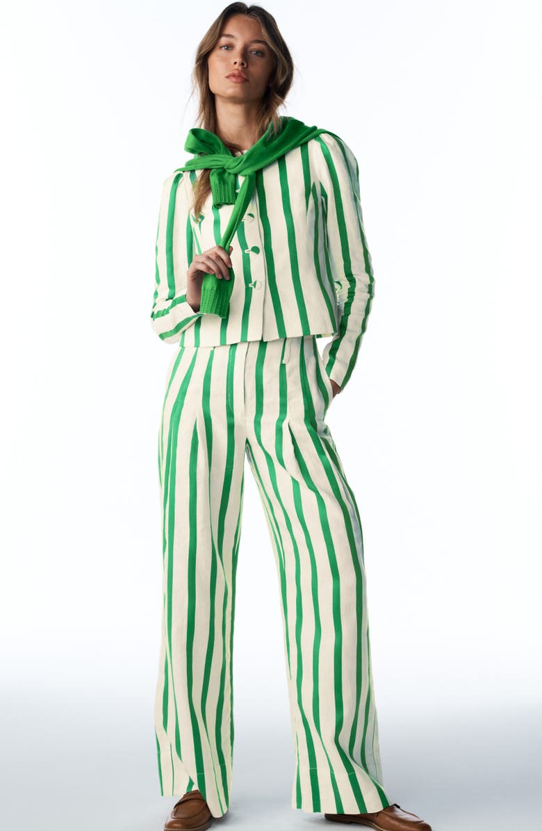 Boden Pimlico Stripe LInen & Cotton Pants, Alternate, color, Ivory, Fresh Green Stripe