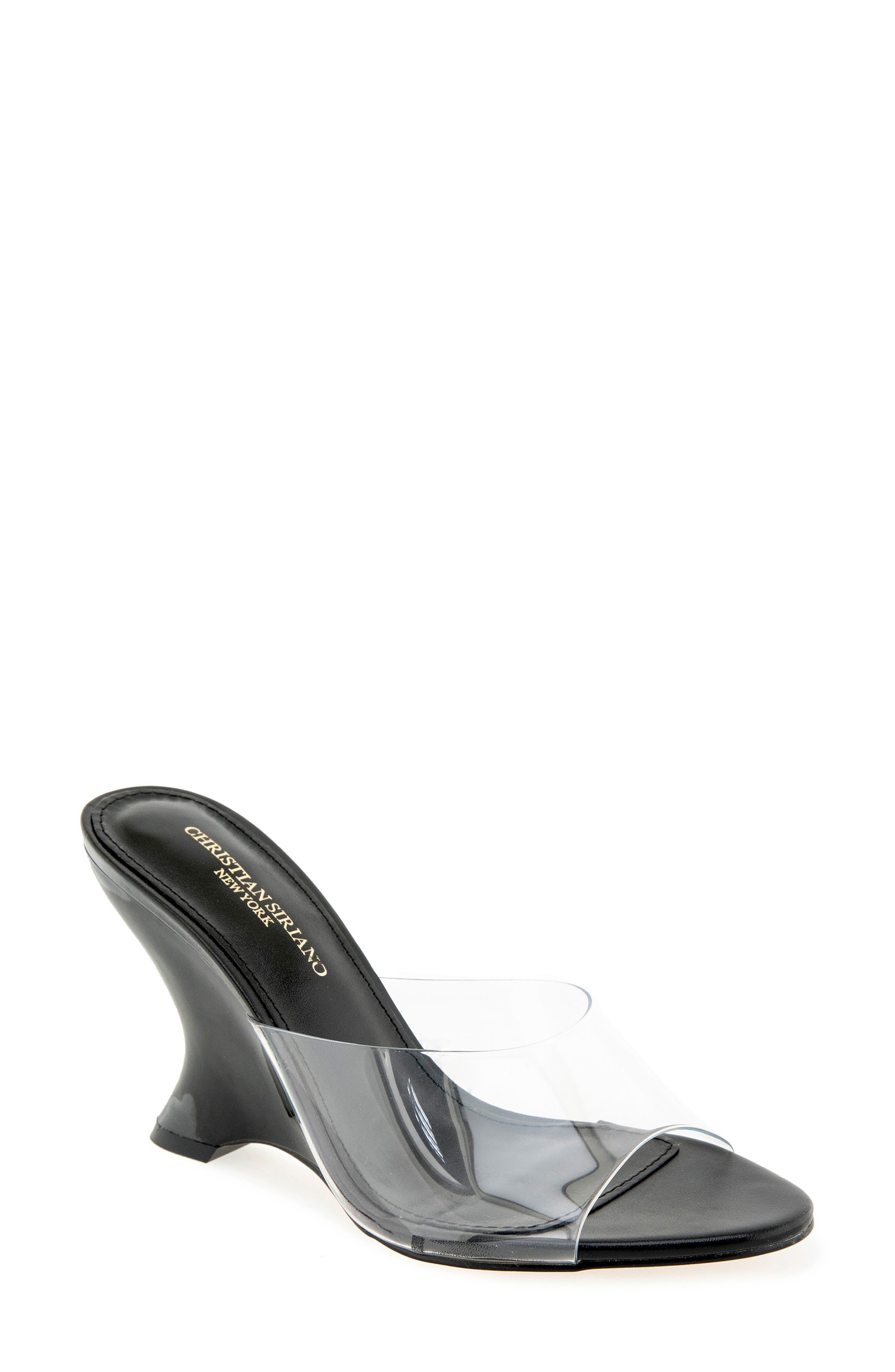 Tabby Wedge Sandal, Main, color, CLEAR/ BLACK
