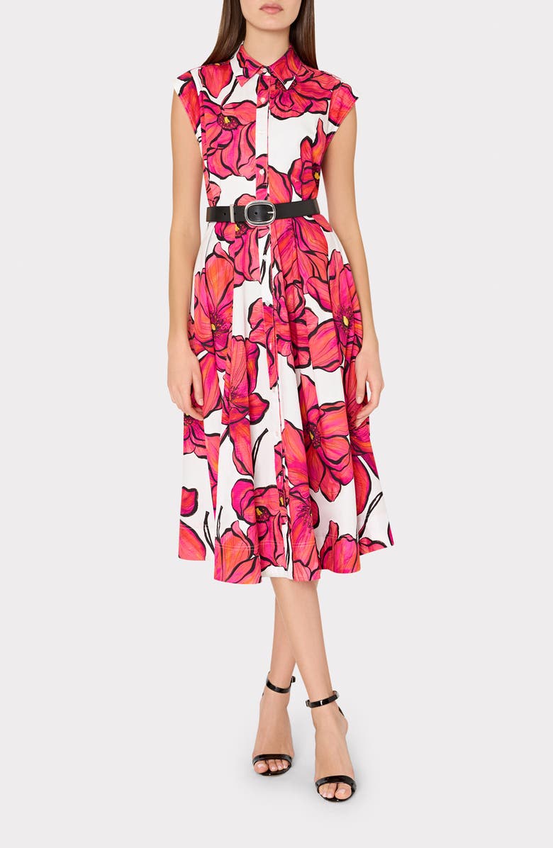 Milly Jules Windflower Stretch Cotton Midi Shirtdress, Alternate, color, Coral Multi