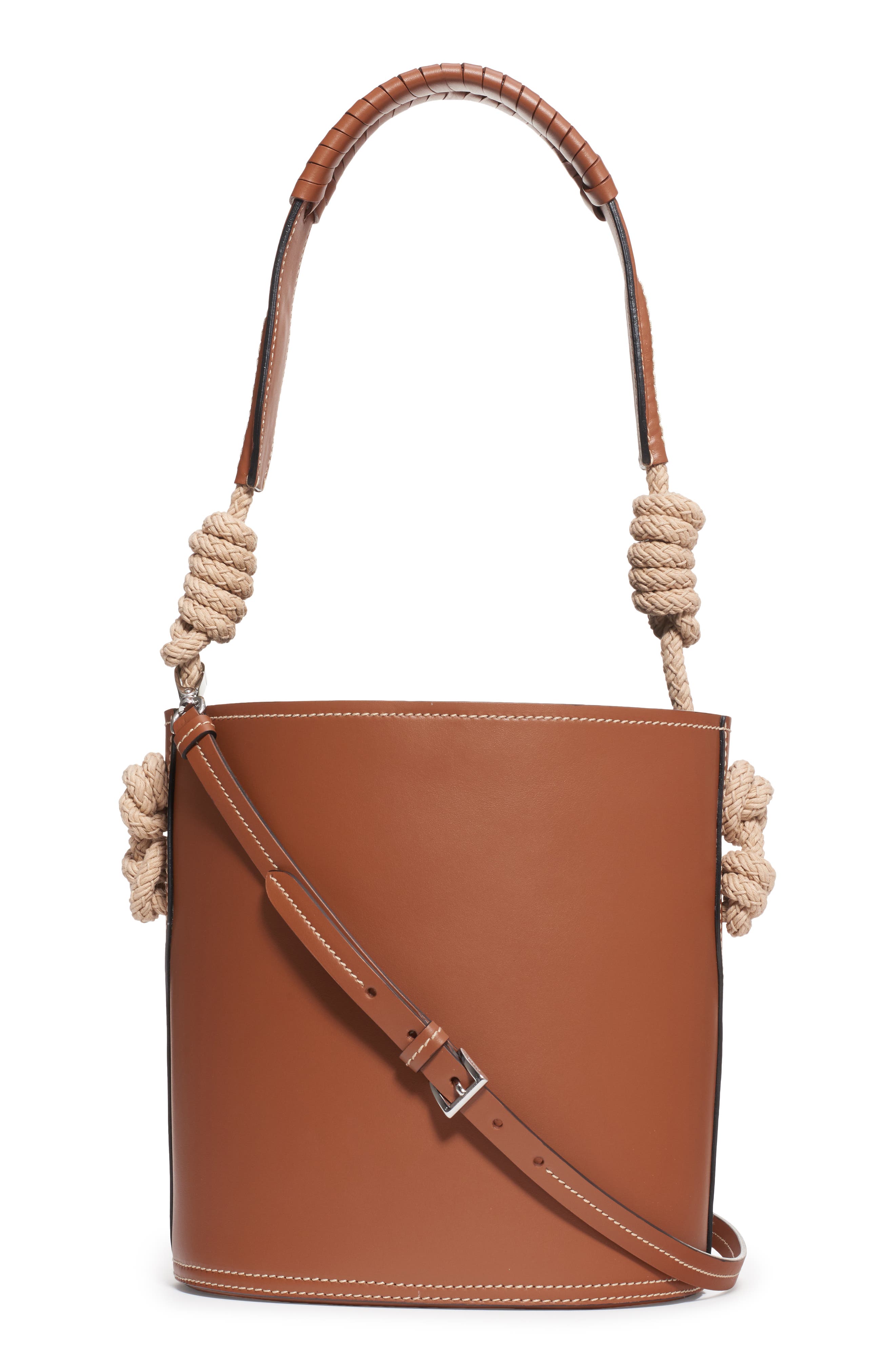 Prada Woven Top Handle Leather Bucket Bag, Alternate, color, 