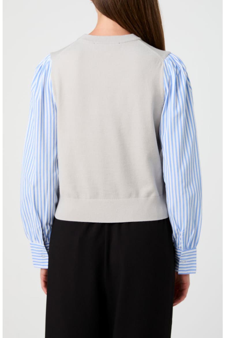 Mixed Media Crewneck Sweater, Alternate, color, GREY/ BLUE WHITE STRIPE