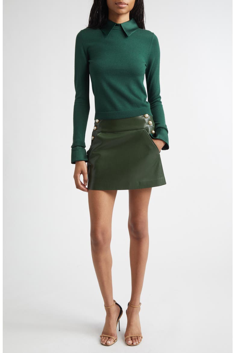 Porla Satin Trim Stretch Wool Sweater, Alternate, color, GREEN MYSTIQUE