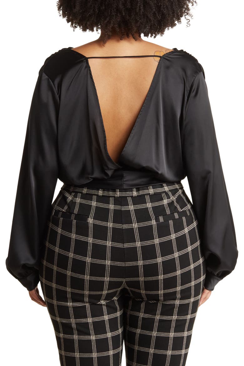 Solid V-Neck Open Back Blouse, Alternate, color, BLACK