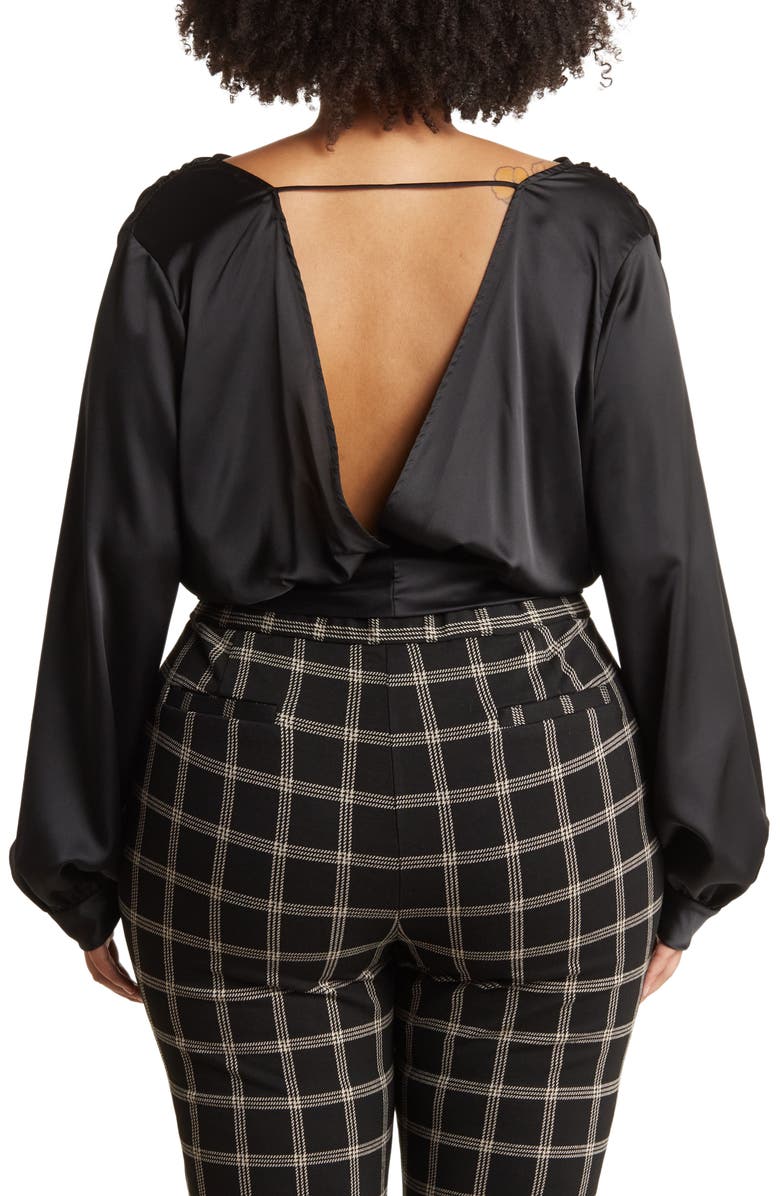 Renee C Solid V-Neck Open Back Blouse, Alternate, color, Black