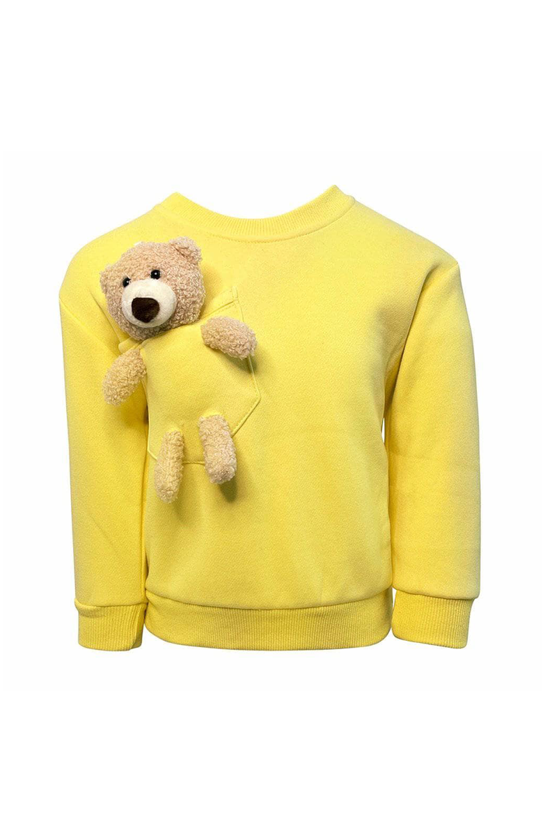 Lola + The Boys Teddy Buddy Bear Crewneck, Main, color, Yellow