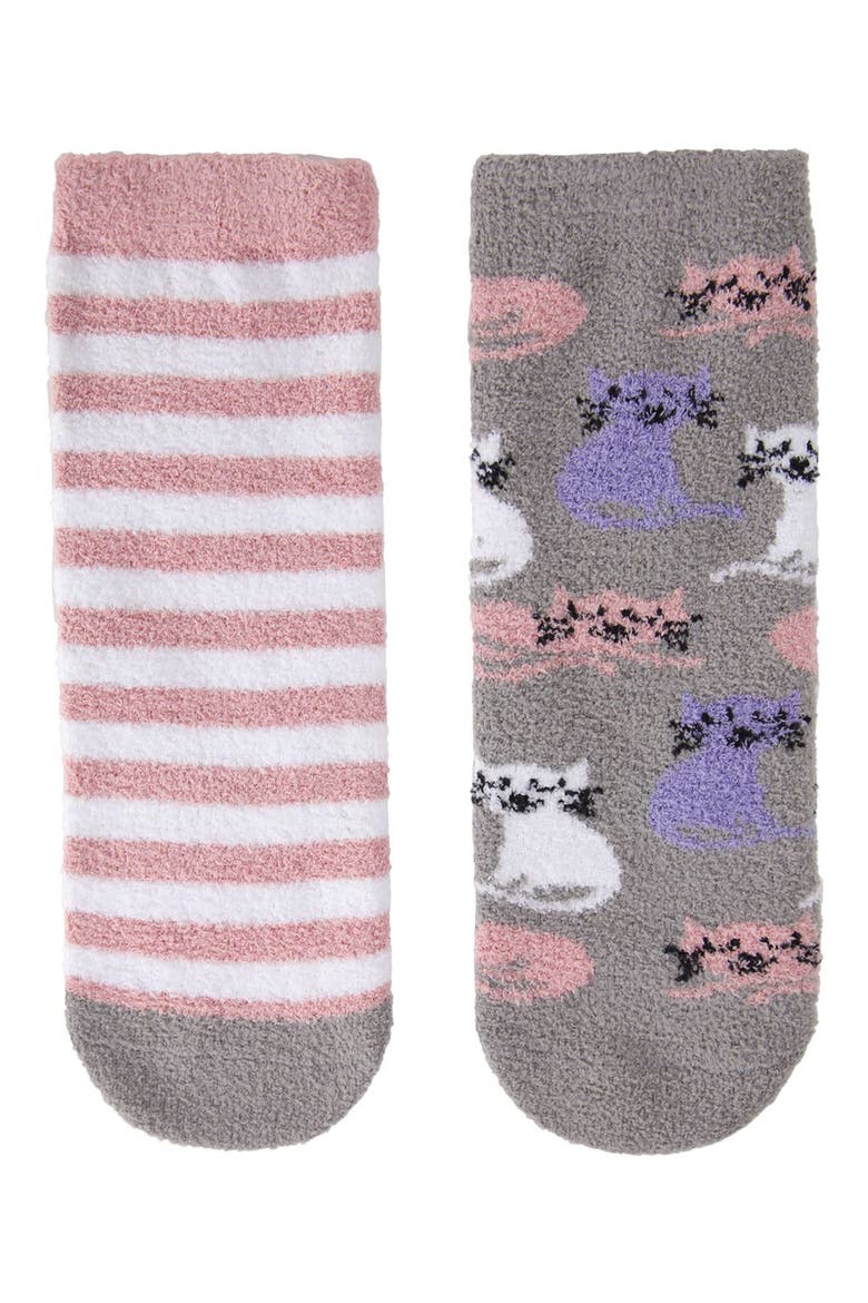 Kitty Cats Fuzzy Mid-Cut Socks 2-Pack, Alternate, color, Gray