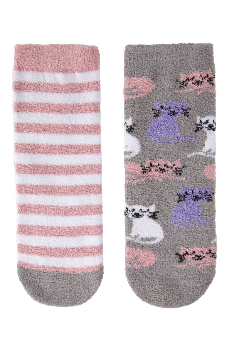 MeMoi Kitty Cats Fuzzy Mid-Cut Socks 2-Pack, Alternate, color, Gray